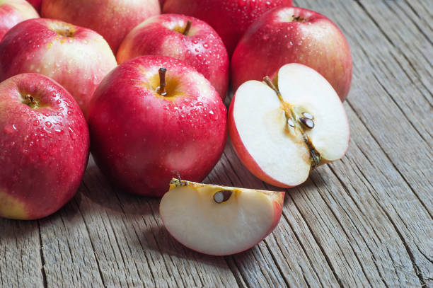 Fresh organic ripe red apples stock photo