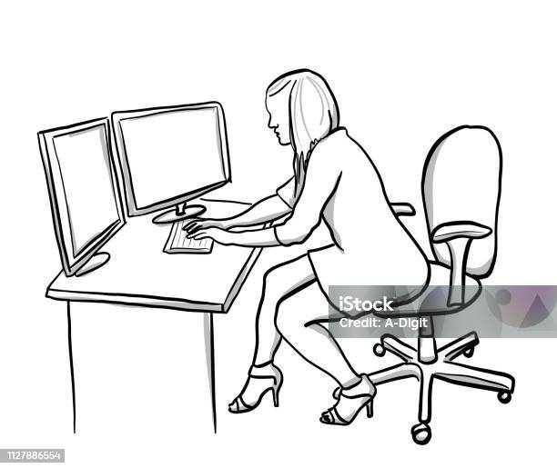 Under Stress At Work Stock Illustration - Download Image Now - Home Office, Scribble, Secretary
