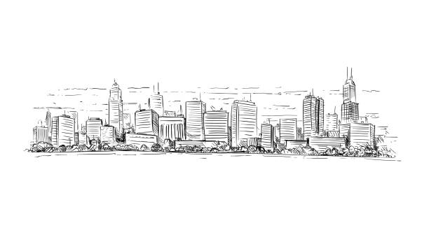 istock Artistic Drawing Illustration of Generic City High Rise Cityscape Landscape with Skyscraper Buildings 1127886951