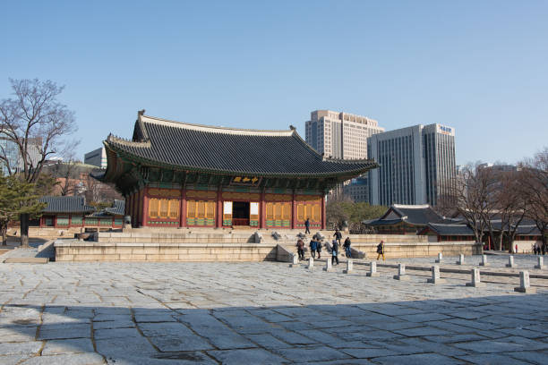 Seoul, Korea - February 5th, 2019: Peoples visit Deoksugung Palace in Korean New Year’s Day, Gwanghwamun Seoul .