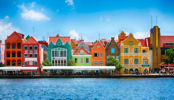 January 25, 2019, Willemstad, Curacao. Colorful buildings of downtown, landmark