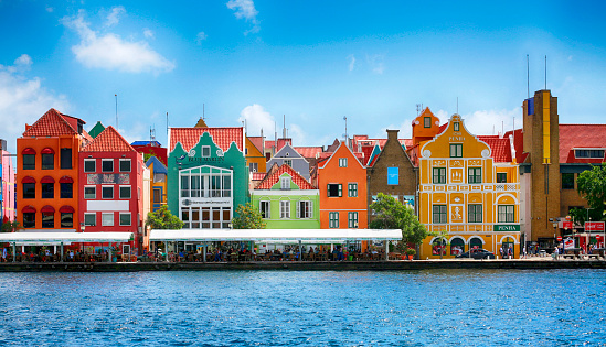 January 25, 2019, Willemstad, Curacao. Colorful buildings of downtown, landmark