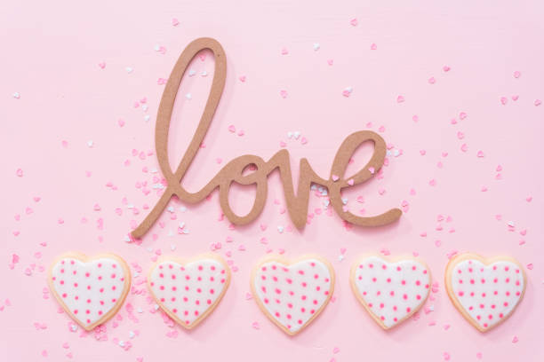 istock Heart shaped sugar cookies decorated with royal icing for Valentine's Day 1127895512