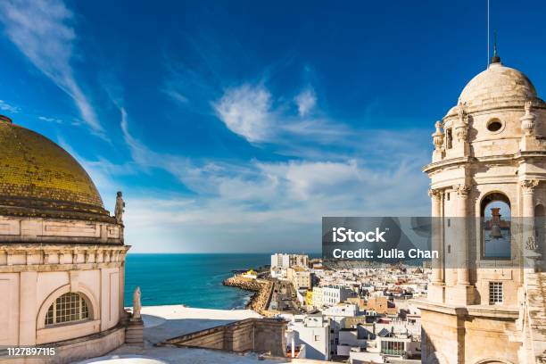 Aerial View Of The Bay Of Cadiz From Levante Tower Cadiz Cathedral Stock Photo - Download Image Now