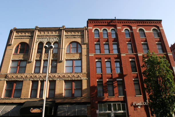 Spokane, Washington, USA - September 1, 2008: Old but well-maintained brick buildings along a Spokane street