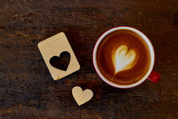 istock Hearts Coffee time on wood background 1127899190