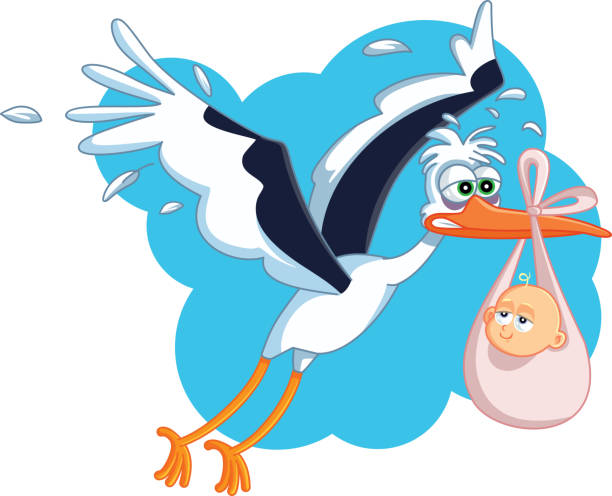Tired Stork With Baby Flying Vector Cartoon Stock Illustration - Download  Image Now - Stork, Animal Body Part, Animal Wing - iStock