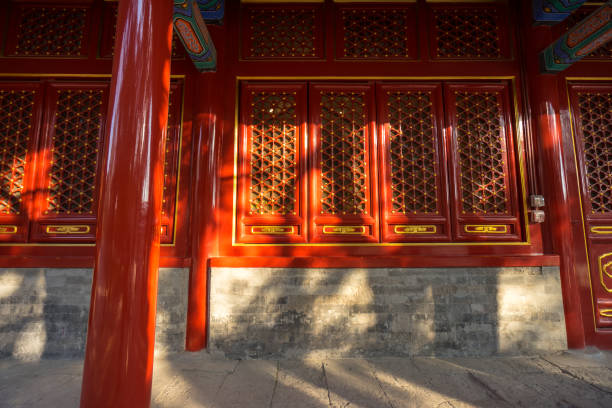 istock trees shadow on the red window in the forbidden city 1127912825