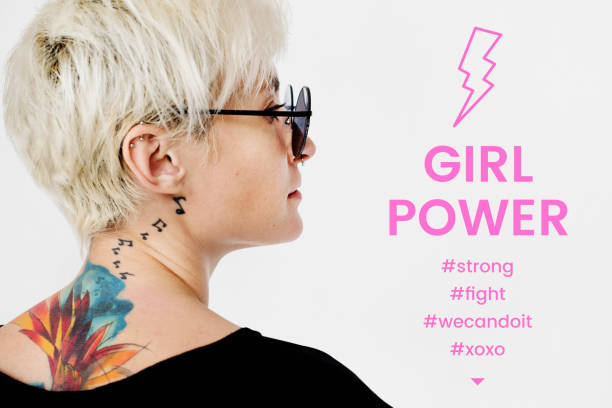 Digital illustration of a young caucasian woman showing strength