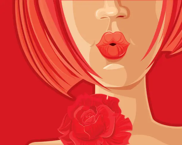 Vector illustration of Beautiful girl with a Rose.