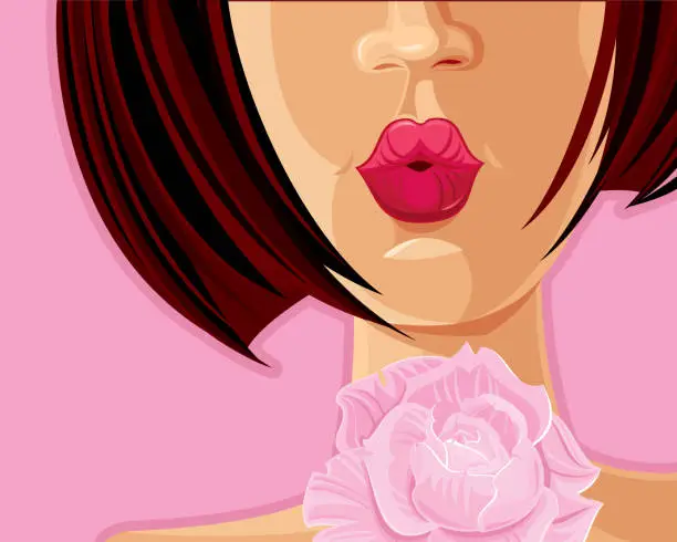 Vector illustration of Beautiful girl with a Rose.