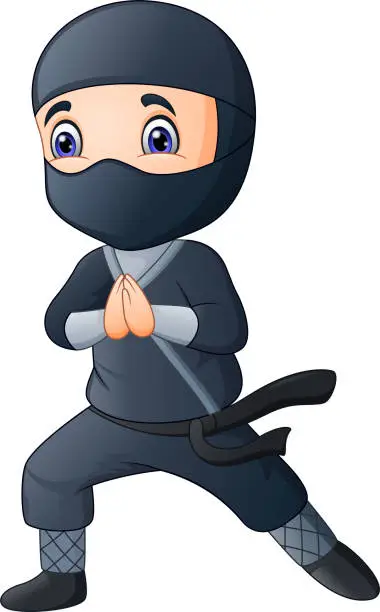 Vector illustration of Cartoon boy wearing a black ninja costume