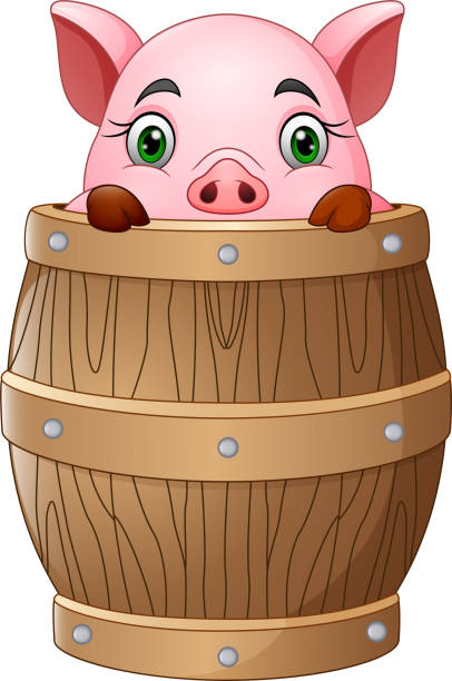 ilustraciones, imágenes clip art, dibujos animados e iconos de stock de dibujos animados de cerdito en barril - pig barrel pork farm