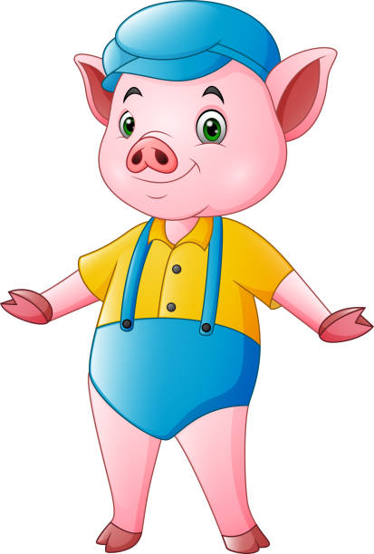 симпатичный мультфильм свиньи - farmer pig domestic pig farm stock illustrations