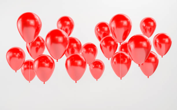 Set of red balloons on isolated white. For birthday, party, wedding, celebrations or promotion banners. 3d rendering