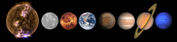 istock Solar system planets and the Sun in a row isolated on black. Mercury, Venus, planet Earth, Mars, Jupiter, Saturn, Neptune. Science and education background. Elements of this image furnished by NASA. 1127927973