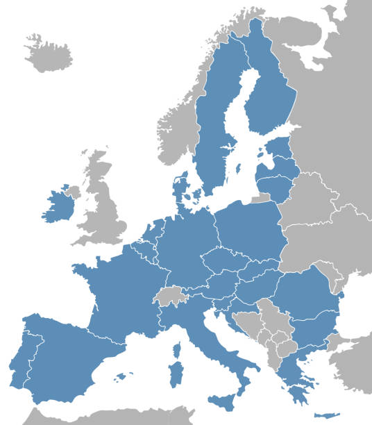 ilustraciones, imágenes clip art, dibujos animados e iconos de stock de mapa de ilustración de vector de europa con todos los miembros de la unión europea tates excluyendo el reino unido - europe european union currency euro symbol european union flag