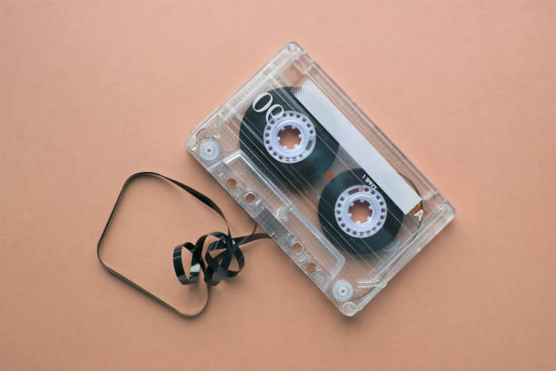 istock Vintage audio cassette tape on beige background 1127937322