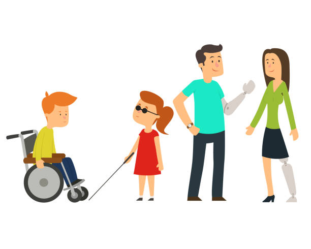 illustrazioni stock, clip art, cartoni animati e icone di tendenza di traumi e lesioni, persone su sedia a rotelle, bambini e anziani. - men crutch isolated support