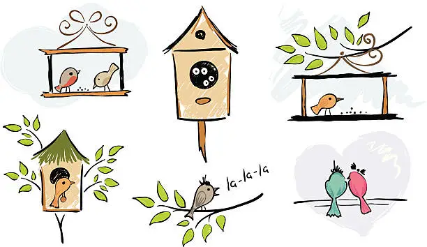 Vector illustration of Collection of funny birds