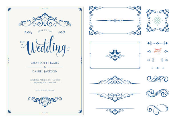 ilustraciones, imágenes clip art, dibujos animados e iconos de stock de set_03 de elementos ornamentales - wedding