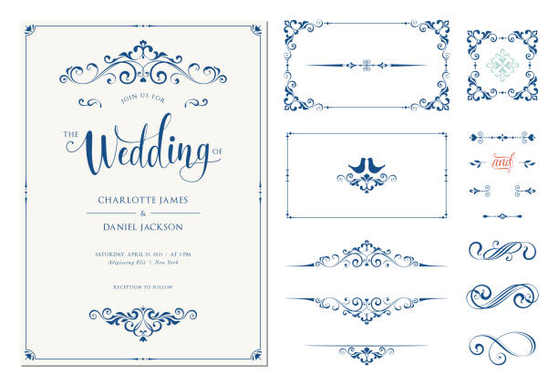 화려한 요소 set_03 - greeting card invitation wedding menu stock illustrations