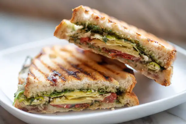 Vegetarian sandwich made with cranberry bread.  Vancouver, British Columbia, Canada