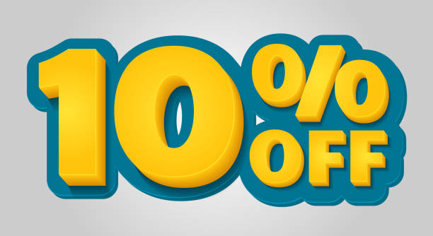 istock 10% off discount banner. Special offer sale tag in 3d style. Blue and yellow vector illustration. 1127943874