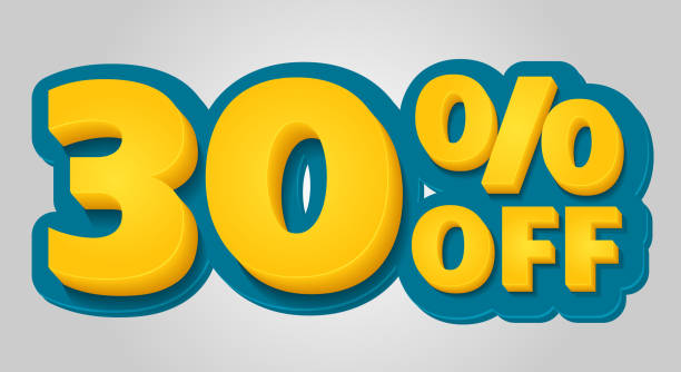 istock 30% off discount banner. Special offer sale tag in 3d style. Blue and yellow vector illustration. 1127943877