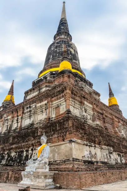 Photo of Buddha statues and stupa at Wat Yai Chai Mongkon, Ayutthaya, Thailand, Asia