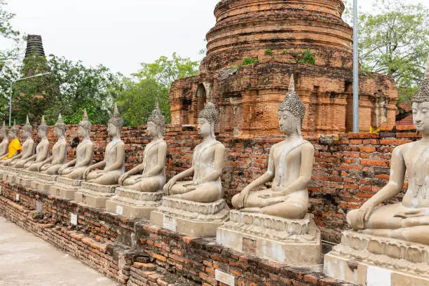 Photo of Buddha statues and stupa at Wat Yai Chai Mongkon, Ayutthaya, Thailand, Asia
