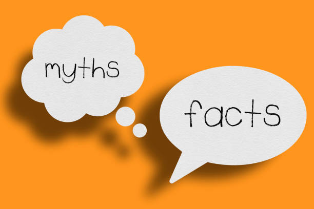 Speech bubble on orange background, Myths Facts Speech bubble on orange background, Myths Facts mythology stock illustrations