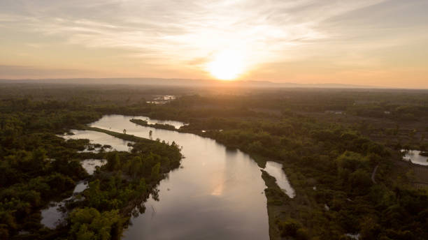 istock Beautiful aerial view sunset and the curve  river 1127951073