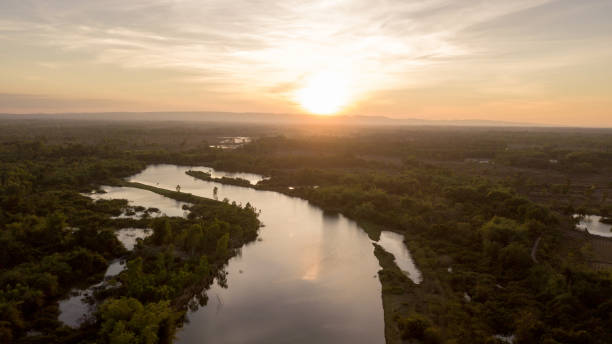 Beautiful aerial view sunset and the curve  river Beautiful aerial view sunset and the curve  river south sudan stock pictures, royalty-free photos & images