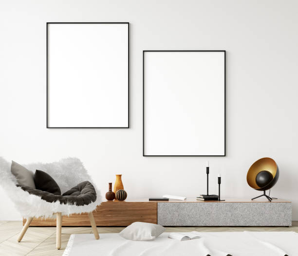 Mock up poster frame in modern home interior. Scandinavian style