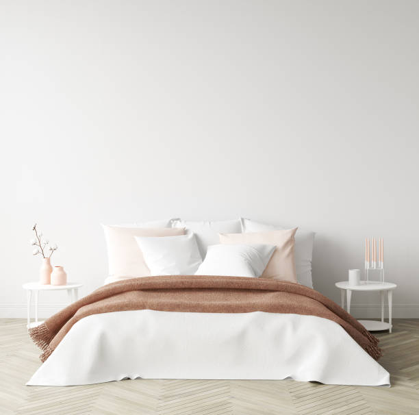 istock Scandinavian style bedroom, wall mock up 1127951187