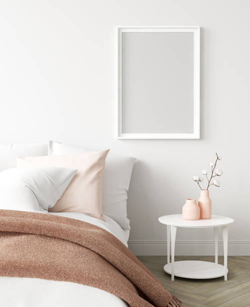 istock Mock-up poster frame in bedroom, Scandinavian style 1127951189