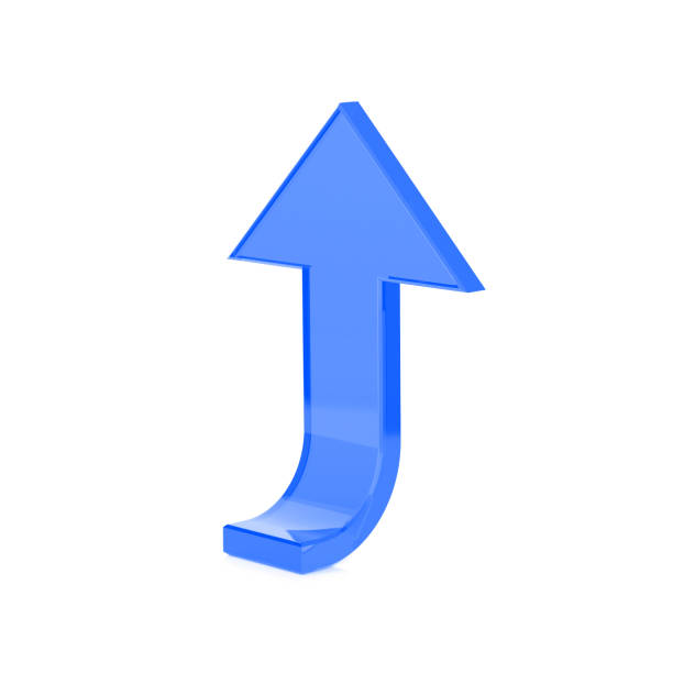 istock Blue UP arrow. Shiny 3d rendering illustration 1127956709