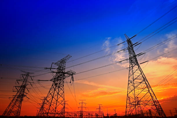 istock Electric tower, silhouette at sunset 1127957289