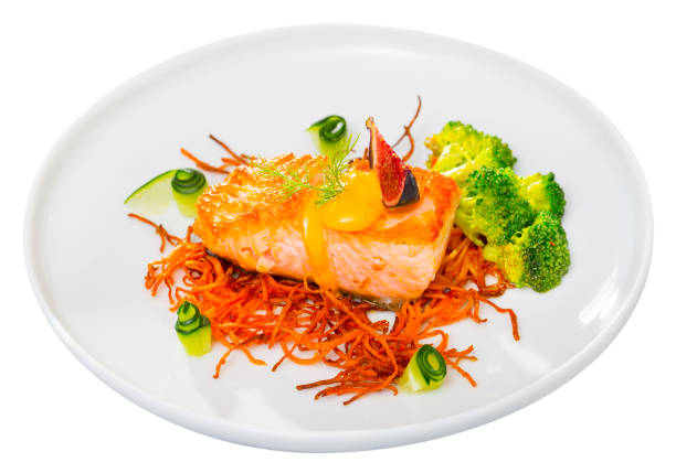 istock Delicious roasted salmon on smoked carrots 1127959413