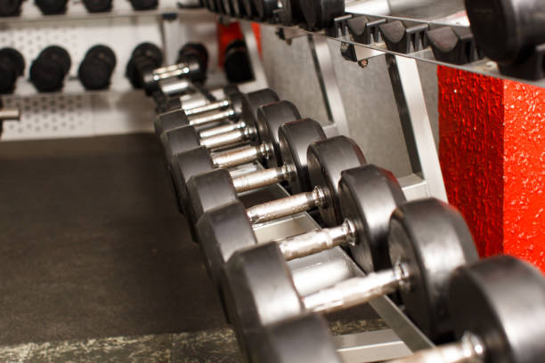istock Black steel dumbbells 1127961552