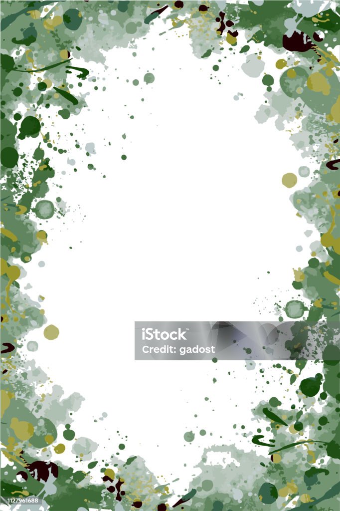 Khaki green vector splattered frame Khaki green isolated vector grunge splattered frame for flyers, posters, invitations Paintballing stock vector