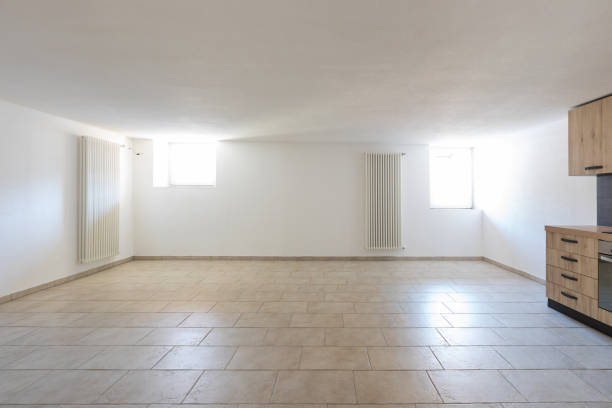 istock Bathroom with gray tiles and nobody inside 1127964384