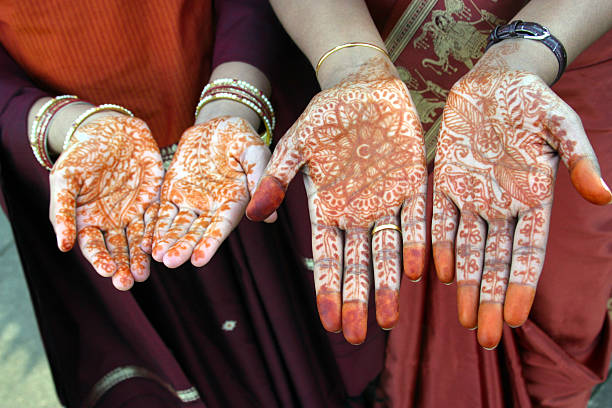 istock Bride and bridesmade with Henna Hands at traditional indian wedding 112796450