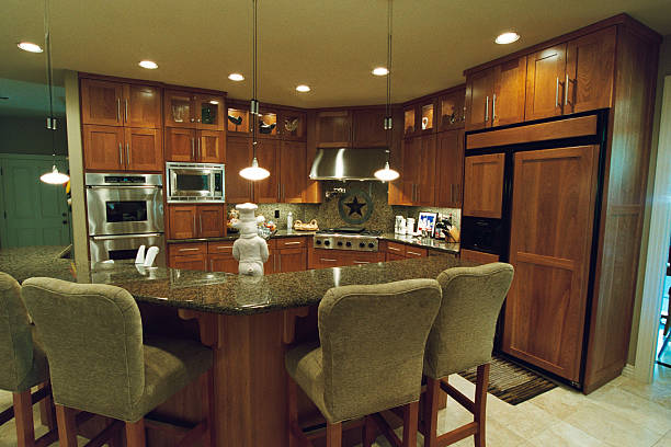 istock Inside a modern kitchen around the island marble counter top 112796699