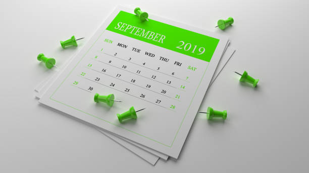 istock Green September Calendar 2019 On White Background With Green Pins 1127967102