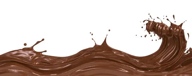 wave of dark Chocolate or Cocoa splash, Abstract background, 3D illustration.