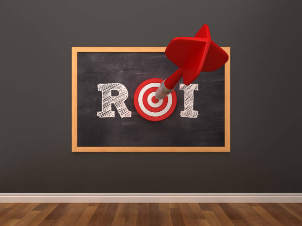 Chalkboard with ROI Word with Target and Dart in Room - 3D Rendering
