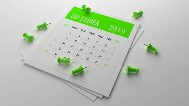istock Green December Calendar 2019 On White Background With Green Pins 1127968853