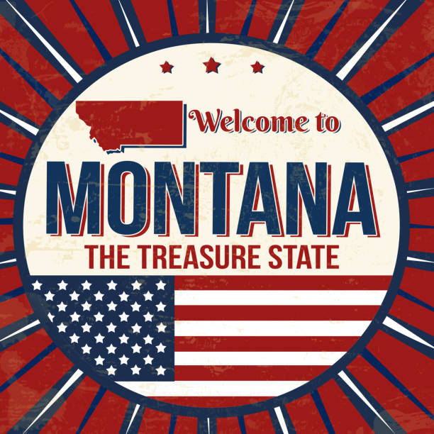 ilustraciones, imágenes clip art, dibujos animados e iconos de stock de bienvenido a cartel vintage grunge de montana - montana map usa old